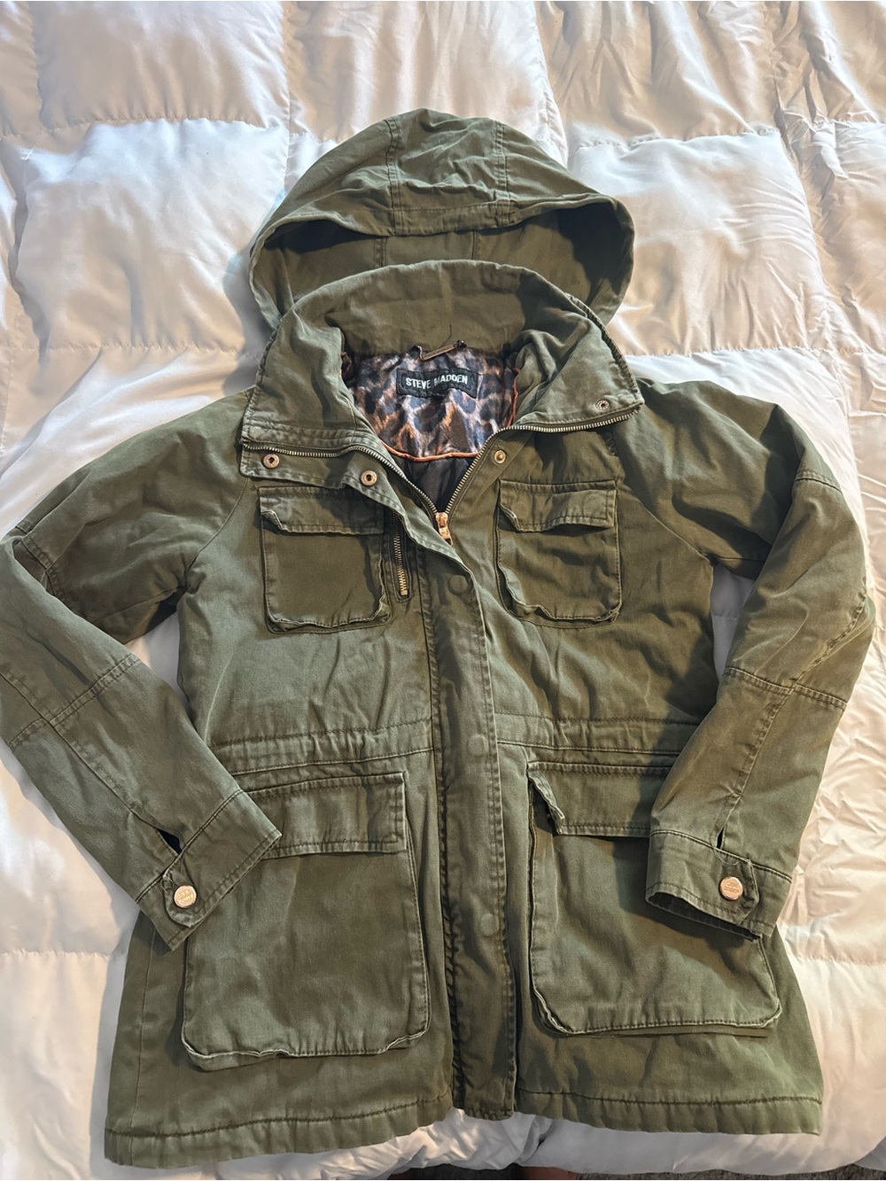 Steve Madden Olive Utility Hooded Field Jacket